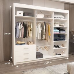 Interior Emporium Ltd IE Oslo Wradrobe with Rails & Shelves with LED Light Sliding Door Wardrobe with LED Light ( Grey, 180 cm ) in Grey - thumbnail 5