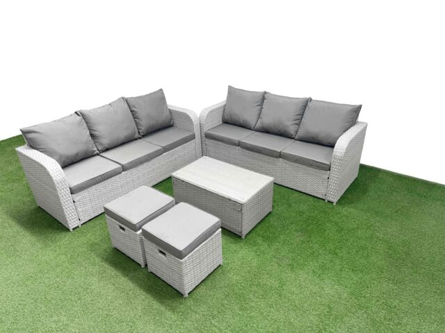 Fimous Outdoor Garden Furniture Sets 8 Seater Wicker Rattan Furniture Sofa Sets with Rectangular Coffee Table high Back Lounge Sofa Stools Light Grey - image 1