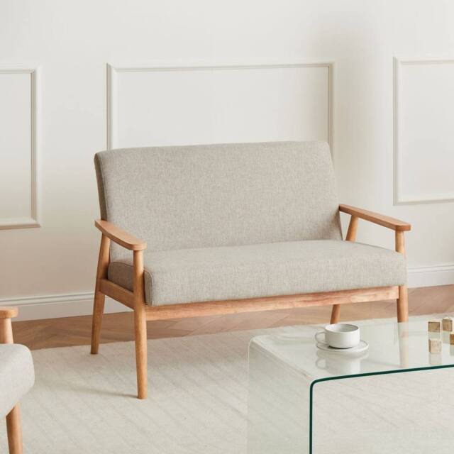 Wyld and Coco Retro 2-Seater Sofa Grey and Light Brown Polyester with Wooden Frame - image 1