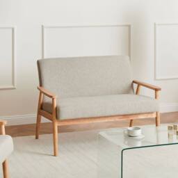 Wyld and Coco Retro 2-Seater Sofa Grey and Light Brown Polyester with Wooden Frame