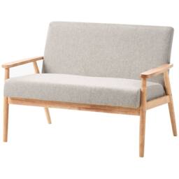 Wyld and Coco Retro 2-Seater Sofa Grey and Light Brown Polyester with Wooden Frame - thumbnail 4