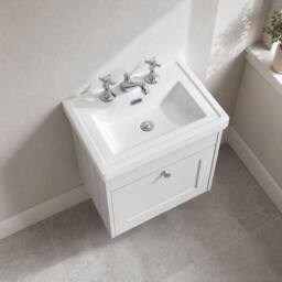 Balterley 500mm Wall Hung 1 Drawer Unit with Classic Basin 3TH - Satin White - thumbnail 3