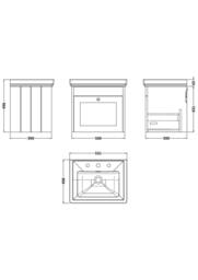 Balterley 500mm Wall Hung 1 Drawer Unit with Classic Basin 3TH - Satin White - thumbnail 2