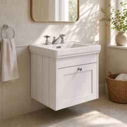 Balterley 500mm Wall Hung 1 Drawer Unit with Classic Basin 3TH - Satin White - thumbnail 4