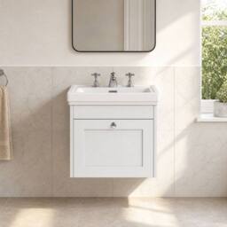 Balterley 500mm Wall Hung 1 Drawer Unit with Classic Basin 3TH - Satin White - thumbnail 6
