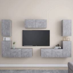 Berkfield Home 7 Piece TV Cabinet Set Concrete Grey Engineered Wood - thumbnail 1