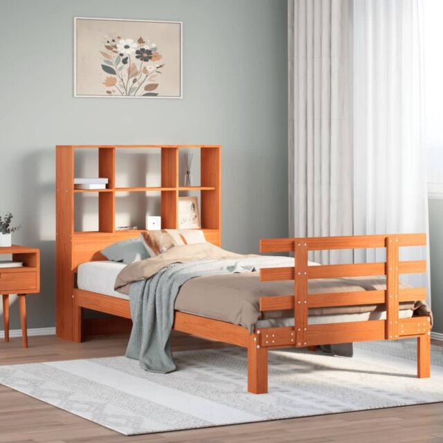 Berkfield Home Bookcase Bed without Mattress Wax Brown 100x200cm Solid Wood Pine - Size: 100x200 cm - image 1