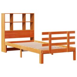 Berkfield Home Bookcase Bed without Mattress Wax Brown 100x200cm Solid Wood Pine - Size: 100x200 cm - thumbnail 3