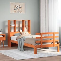 Berkfield Home Bookcase Bed without Mattress Wax Brown 100x200cm Solid Wood Pine - Size: 100x200 cm - thumbnail 1