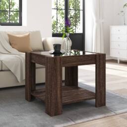 Berkfield Home Coffee Table with LED Brown Oak 53x53x45 cm Engineered Wood - Size: 53 x 53 x 45 cm - thumbnail 4