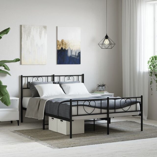Berkfield Home Metal Bed Frame with Headboard & Footboard Black 150x200 cm King Size - image 1