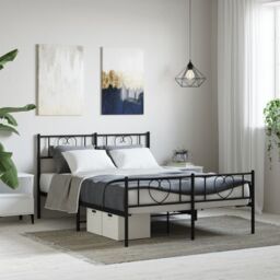 Berkfield Home Metal Bed Frame with Headboard & Footboard Black 150x200 cm King Size - thumbnail 1