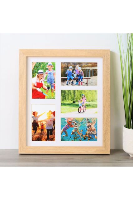 "MijMoj Design Five Aperture 6""x4"" Solid Natural Oak Photo Frame - Multi Photo Gallery Frame in Light Oak" - image 1