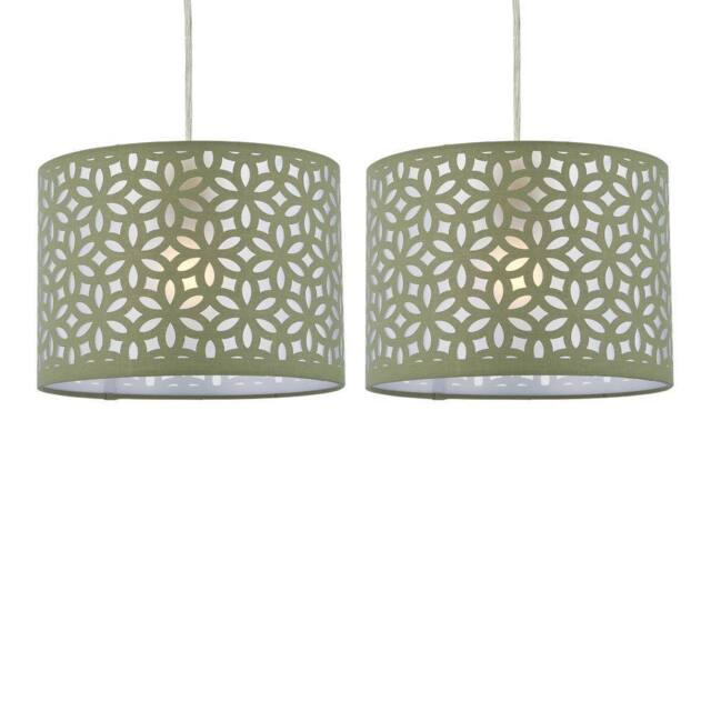 First Choice Lighting Set of 2 Sage Green Laser Cut 25cm Pendant Lightshades - image 1