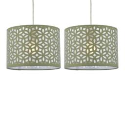 First Choice Lighting Set of 2 Sage Green Laser Cut 25cm Pendant Lightshades - thumbnail 1
