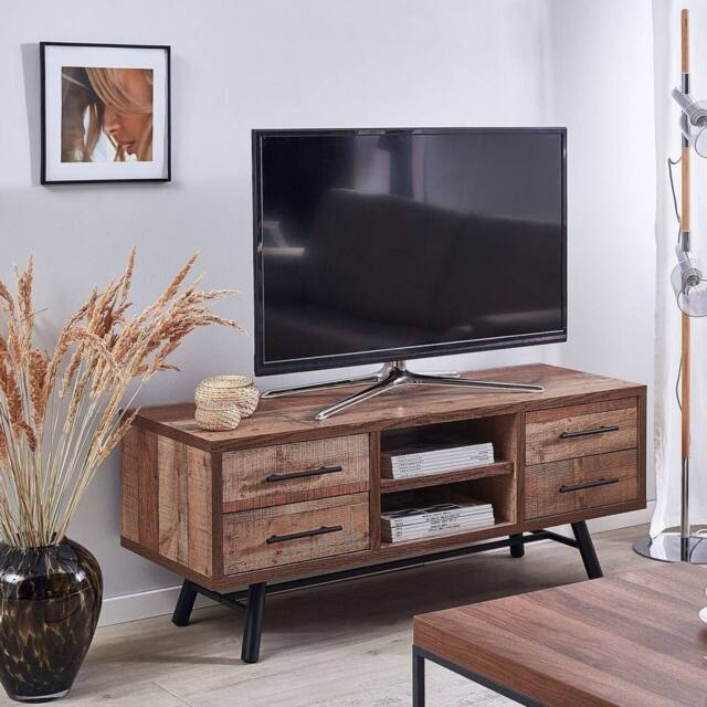 Wyld and Coco TV Stand for 57-Inch TV Light Brown - 2 Shelves 4 Drawers - image 1