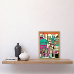 Artery8 Brighton Royal Pavilion Palace Vibrant Detailed Artwork Framed Wall Art Print A4 in Light Oak - thumbnail 2