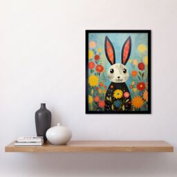 "Artery8 Wall Art Print Funny Bunny Modern Floral Rabbit Animal Artwork for Kids Bedroom or Baby Nursery Art Framed in Black - Size: W12"" x H16""" - thumbnail 2