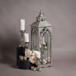 Love Lace Set Of Three Wooden Lanterns With Archway Design in Grey - thumbnail 4