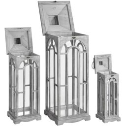 Love Lace Set Of Three Wooden Lanterns With Archway Design in Grey - thumbnail 3