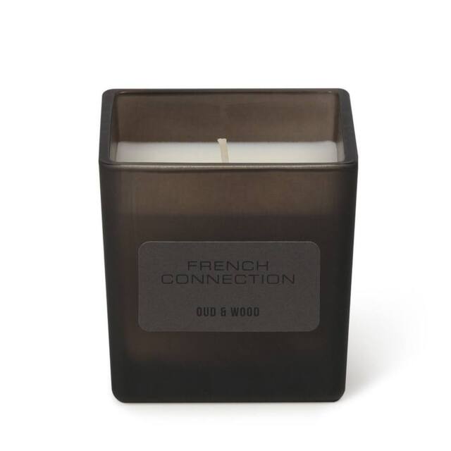 French Connection Grey Glass Candle with Lid Oud & Wood 190g Single Wick in Black - image 1