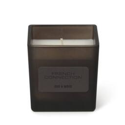 French Connection Grey Glass Candle with Lid Oud & Wood 190g Single Wick in Black - thumbnail 1