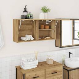 Berkfield Home Bathroom Wall Cabinet Artisan Oak 80x25x40 cm Engineered Wood in Brown - Size: 80 x 25 x 40 cm - thumbnail 2
