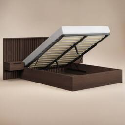 Solace+Co Taylor Hotel Ottoman Bed with Side Tables Walnut in Brown - Size: King - thumbnail 5