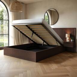 Solace+Co Taylor Hotel Ottoman Bed with Side Tables Walnut in Brown - Size: King - thumbnail 3