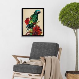 "Artery8 Wall Art Print Exotic Flowers & Feathers Macaw Parrot & Jungle Blooms Art Framed in Black - Size: W12"" x H16""" - thumbnail 2