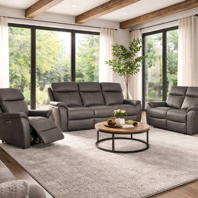 Aspire Kingsmere 3 + 2 + 1 Power Recliner Sofa Suite in Real Leather in Charcoal - image 1