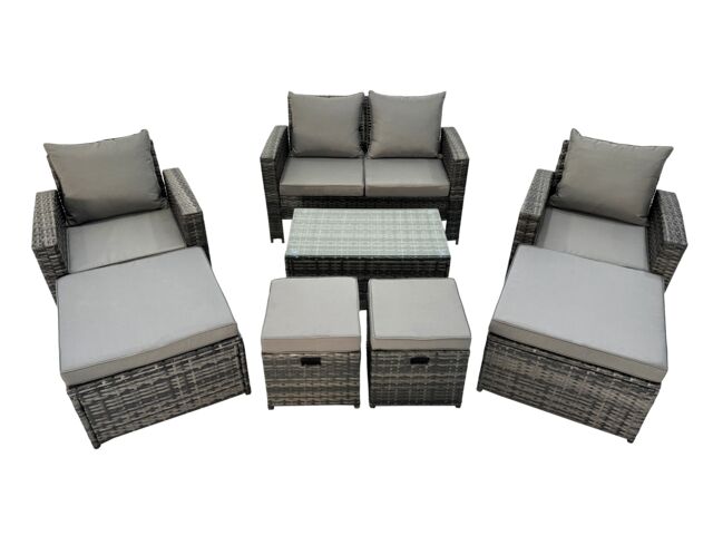 Fimous 8 Seater Wicker PE Rattan Furniture Outdoor 4 Stools Set in Dark Grey