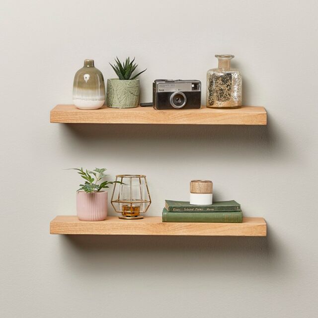 Off the Grain Solid Oak Wall-Mounted Floating Shelves - 2 Pack - 120cm in Light Oak - Size: 120 cm x 15 cm - image 1