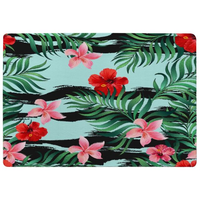 Benjamin Tate Design Red & Pink Tropical Plants Rug in Natural - Size: Large - image 1