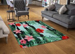 Benjamin Tate Design Red & Pink Tropical Plants Rug in Natural - Size: Large - thumbnail 2