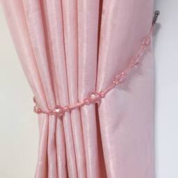 Luxury Living Voile Tab Top Curtain Pair with Crystal Tie Backs Sheer Window Panels in Pink - Size: 145 cm width x 137 cm drop - thumbnail 6