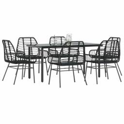 Berkfield Home Beautiful 7 Piece Garden Dining Set Black Poly Rattan Glass - thumbnail 2
