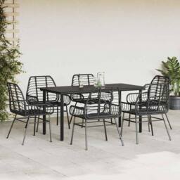 Berkfield Home Beautiful 7 Piece Garden Dining Set Black Poly Rattan Glass - thumbnail 1