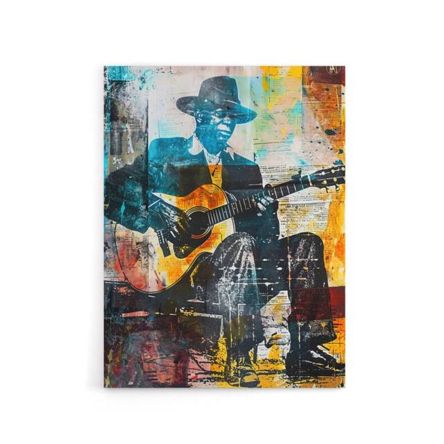 "Artery8 Blues Music Guitar Player Upcycle Canvas Wall Art Print - Size: W18"" x H24""" - image 1
