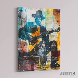 "Artery8 Blues Music Guitar Player Upcycle Canvas Wall Art Print - Size: W18"" x H24""" - thumbnail 2