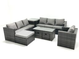 Fimous Outdoor Garden Furniture Set 10 Seater Rattan Sofa Set with Coffee Table 3 Big Footstools Armchair Side Table Dark Grey Mixed - thumbnail 1