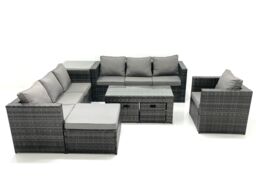 Fimous Outdoor Garden Furniture Set 10 Seater Rattan Sofa Set with Coffee Table 3 Big Footstools Armchair Side Table Dark Grey Mixed - thumbnail 2