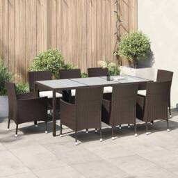 Berkfield Home Beautiful 9 Piece Garden Dining Set with Cushions Brown Poly Rattan - thumbnail 2