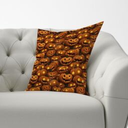 Warren Reed - Designer Grinning Lanterns Pumpkins With Glowing Eyes Cushions in Orange - Size: 45 cm x 45 cm - thumbnail 2