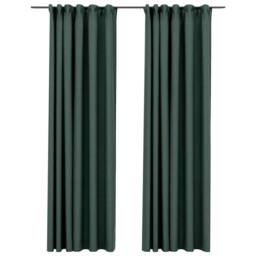 Berkfield Home Linen-Look Blackout Curtains with Hooks 2 pcs Green 140x245 cm - thumbnail 3