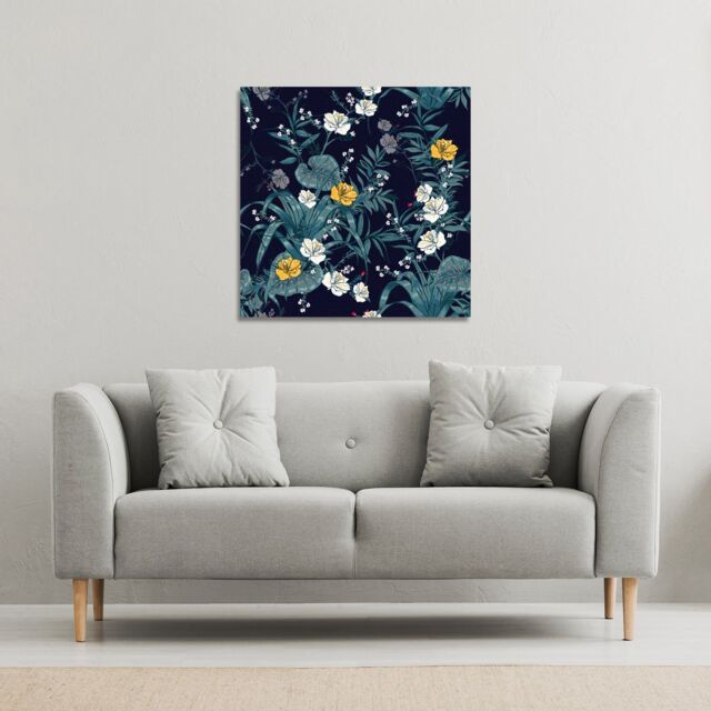 Benjamin Tate Design Blue & Yellow Flowers (Canvas Print) / 101 x 101 x 4cm in Natural - Size: 101 x 101 x 4 cm - image 1
