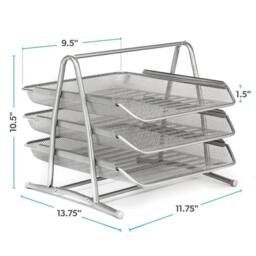 FLAVORA Silver Mesh Office 5 Set- Office Desk Organiser 3 Tier Paper Tray - Size: 100 cm x 15 cm - thumbnail 5