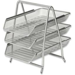 FLAVORA Silver Mesh Office 5 Set- Office Desk Organiser 3 Tier Paper Tray - Size: 100 cm x 15 cm - thumbnail 2