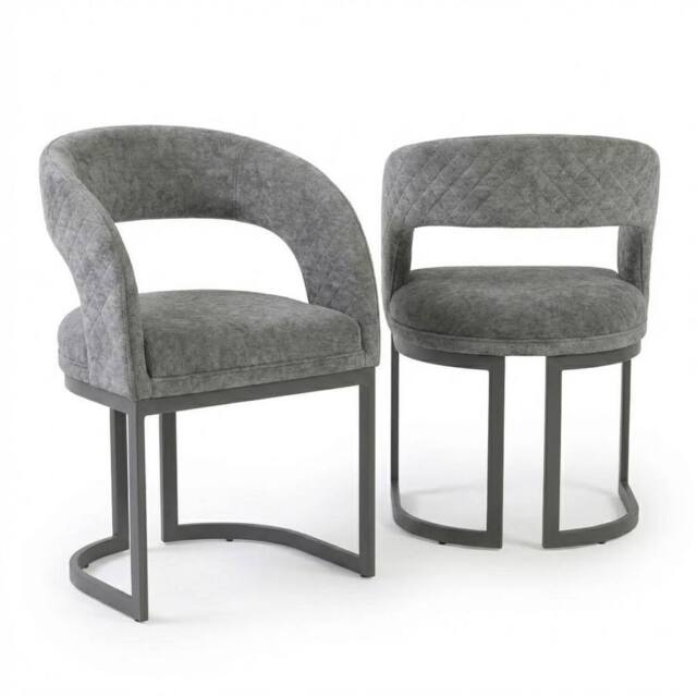HOME LUXE INTERIOR Set of 2 Lina Grey Dining Chairs - Modern Quilted Wrap-Around Seats - image 1