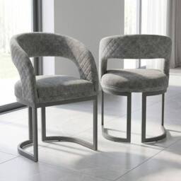 HOME LUXE INTERIOR Set of 2 Lina Grey Dining Chairs - Modern Quilted Wrap-Around Seats - thumbnail 2